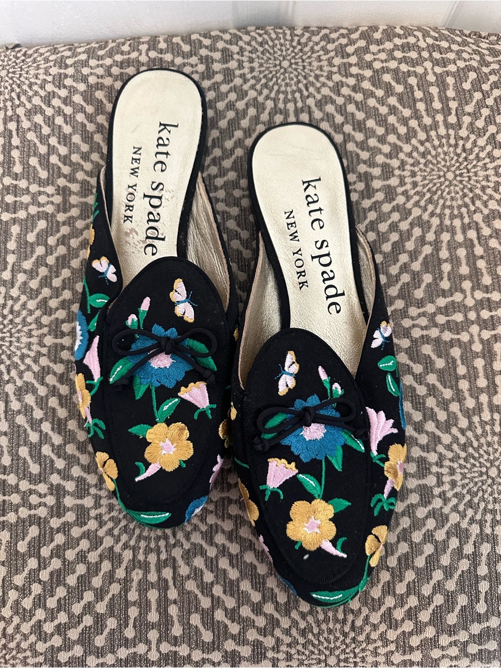 kate spade Black Floral Embroidered Backless Mules
